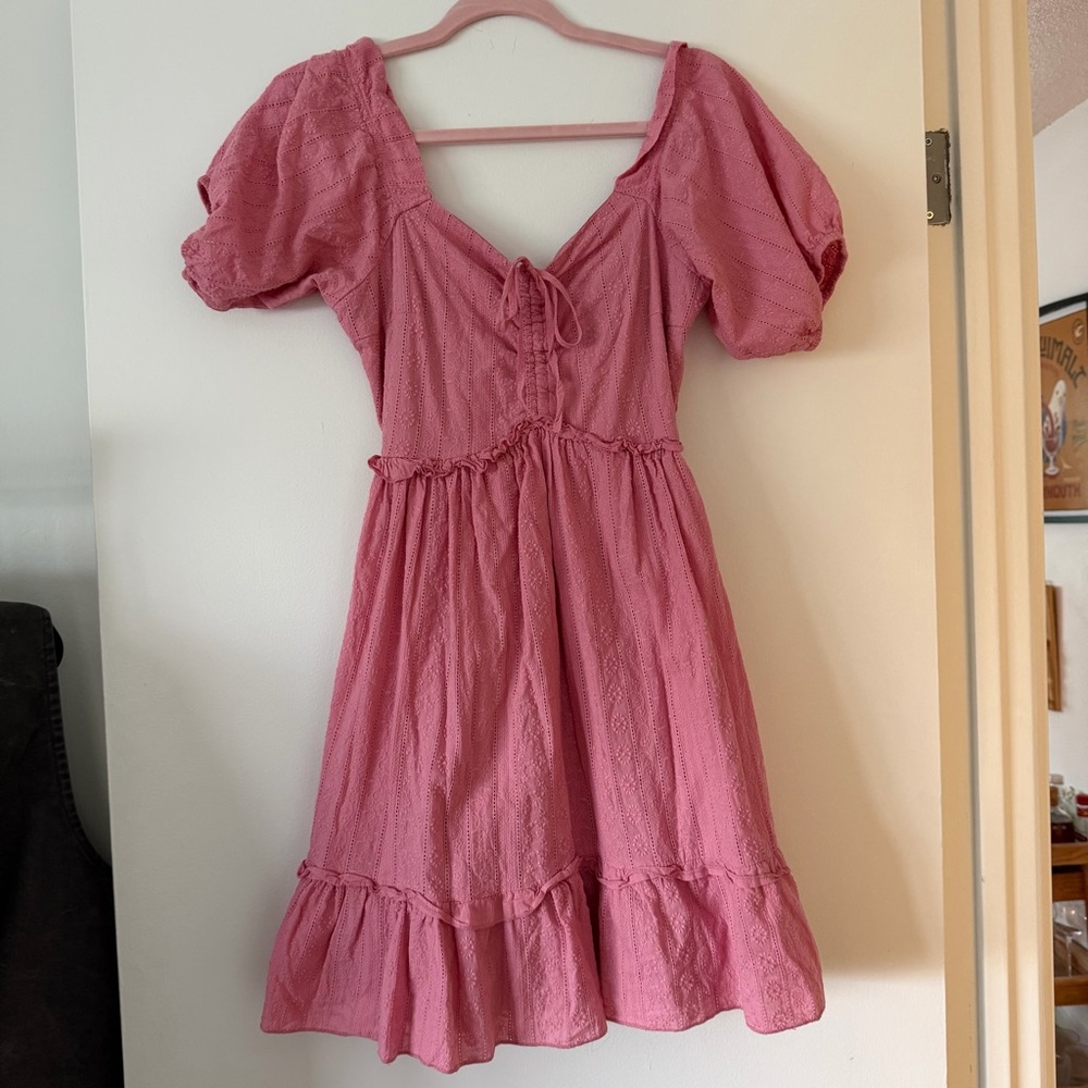 Rebellion Pink Puff-Sleeve Tie-Front Sundress